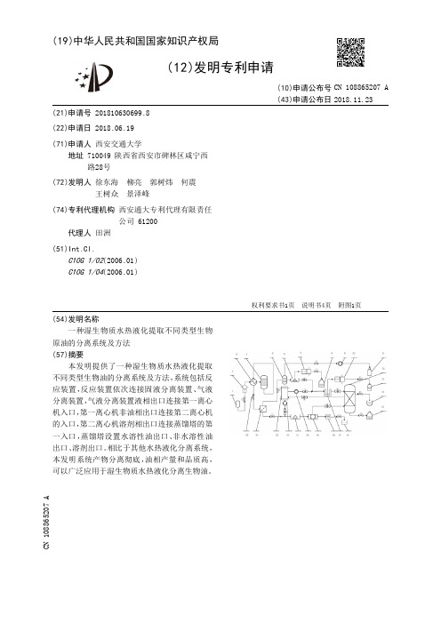 一种湿生物质水热液化提取不同类型生物原油的分离系统及方法[发明专利]