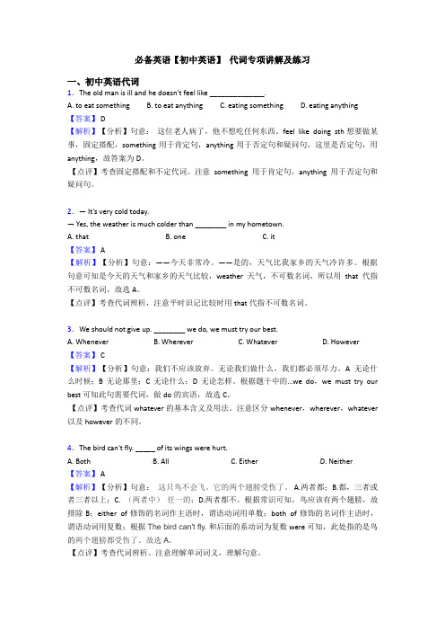 【初中英语】 代词专项讲解及练习(1)