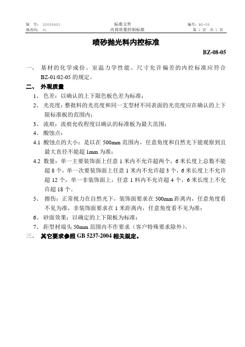 铝型材喷砂抛光料内控标准