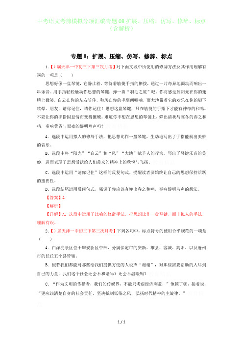 中考语文考前模拟分项汇编专题08扩展、压缩、仿写、修辞、标点(含答案解析)