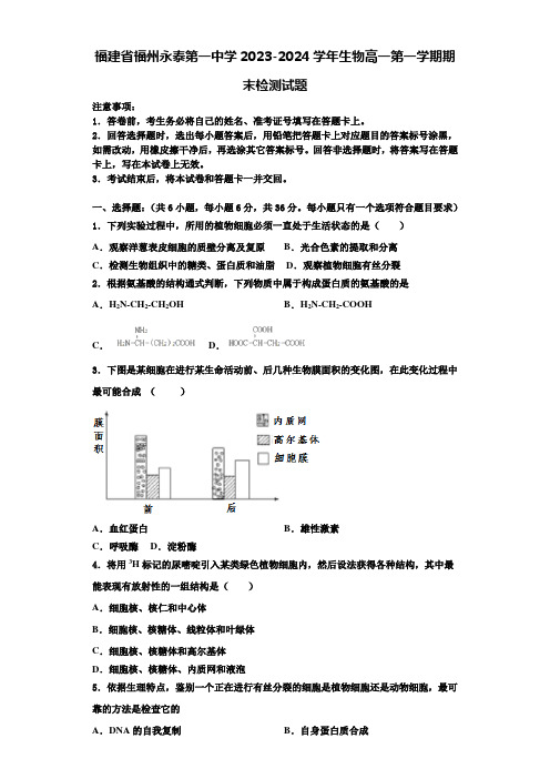 福建省福州永泰第一中学2023-2024学年生物高一第一学期期末检测试题含解析