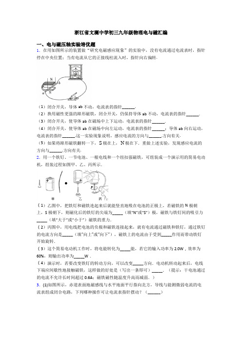 浙江省文澜中学初三九年级物理电与磁汇编