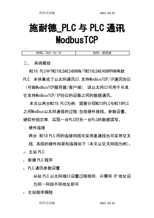 施耐德_PLC与PLC通讯ModbusTcp之欧阳史创编