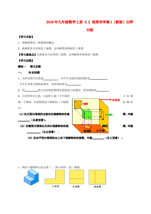 2019年九年级数学上册 5.2 视图导学案1(新版)北师大版.doc