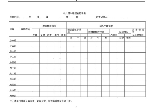 幼儿园午睡巡查记录表