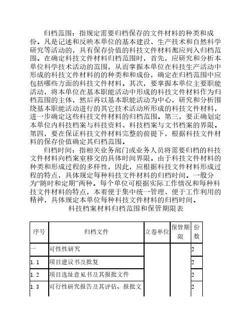 科技文件的归档和不归档范围