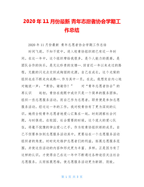 2020年11月份最新 青年志愿者协会学期工作总结