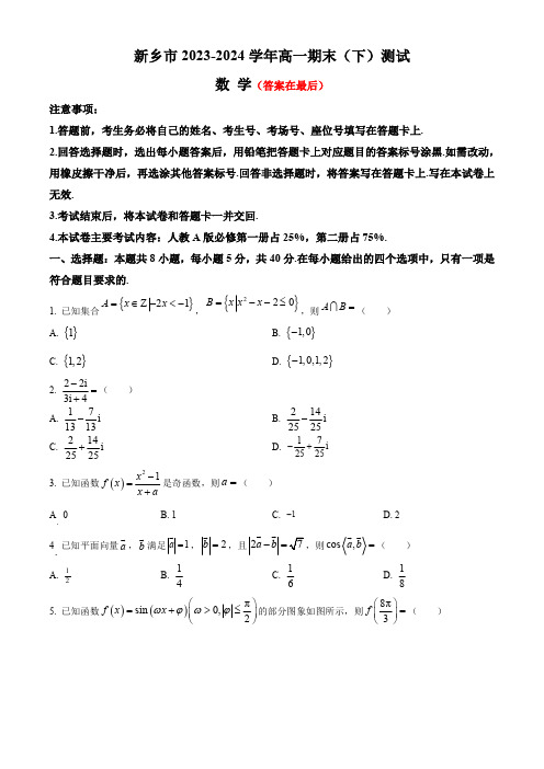 河南省新乡市2023-2024学年高一下学期7月期末考试 数学含答案