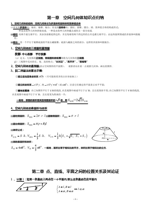 空间立体几何知识点归纳