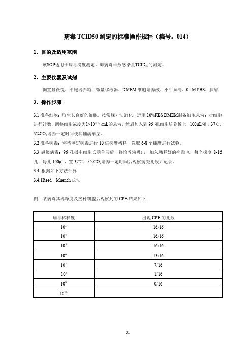 病毒TCID50测定的标准操作规程