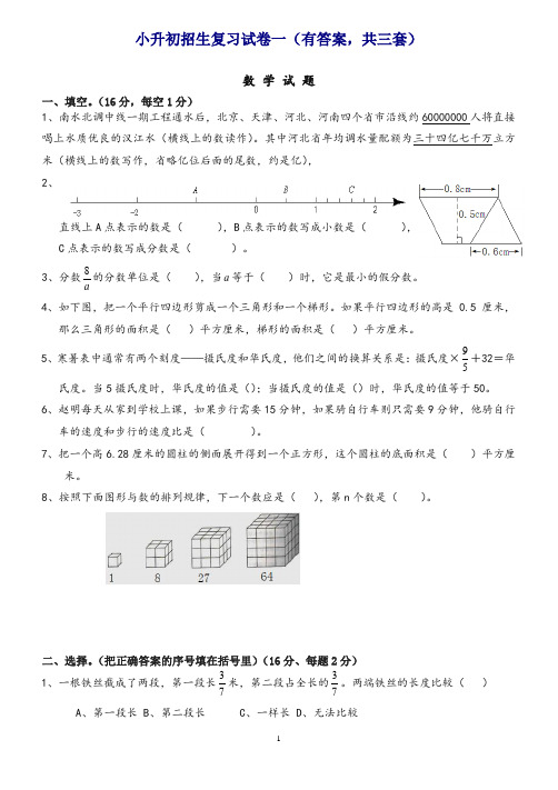 (精选)2019年小升初考试数学试题及答案解析[共3套]