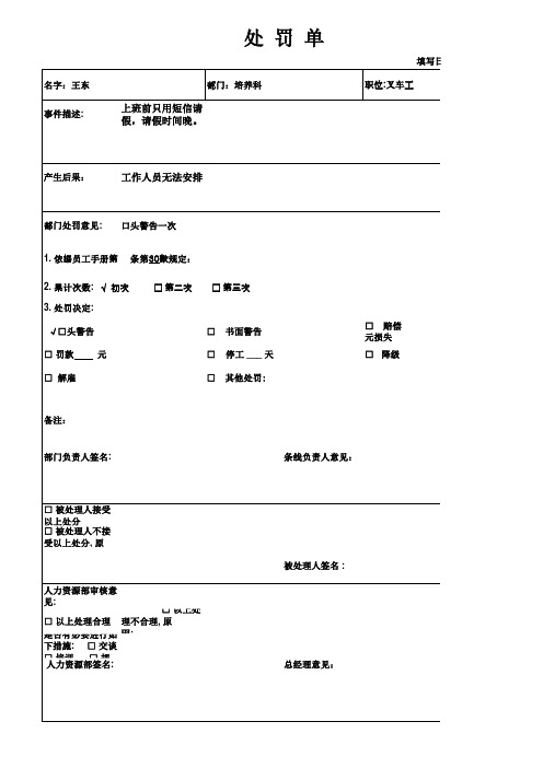 处罚单模板