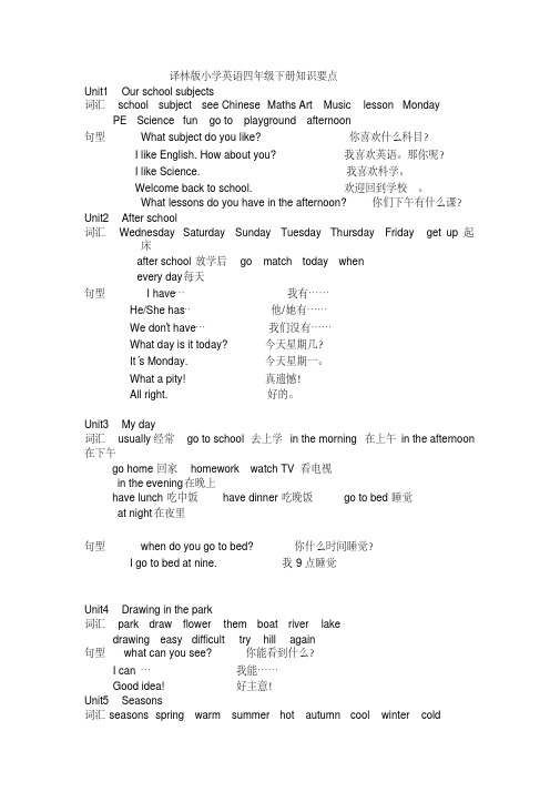 译林英语四年级下知识点及语法汇总