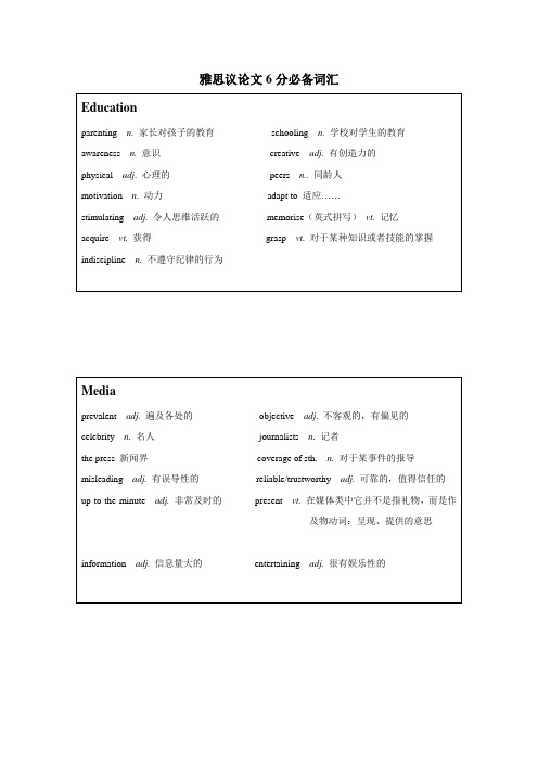 雅思作文高分词汇短语议论文6分必备必背词汇