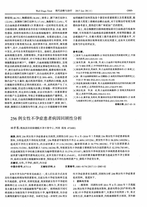 256例女性不孕症患者病因回顾性分析