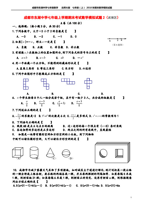 成都市东湖中学七年级上学期期末考试数学模拟试题2(武侯区)