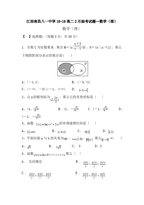 江西南昌八一中学18-19高二2月抽考试题--数学(理)