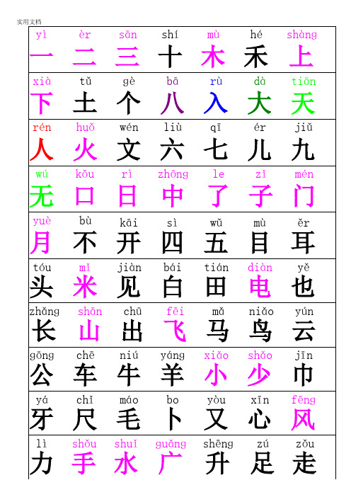 幼儿园识字生字表