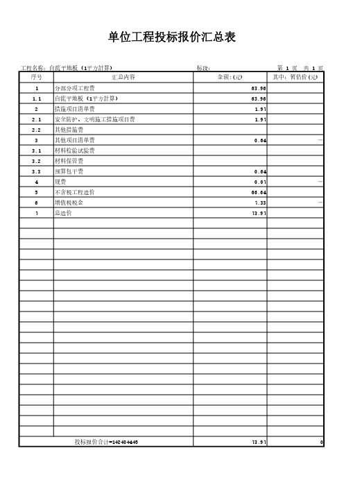 自流平地板单价计价文件(按1平方计算)