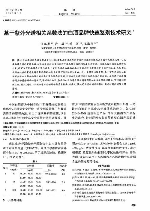 基于紫外光谱相关系数法的白酒品牌快速鉴别技术研究