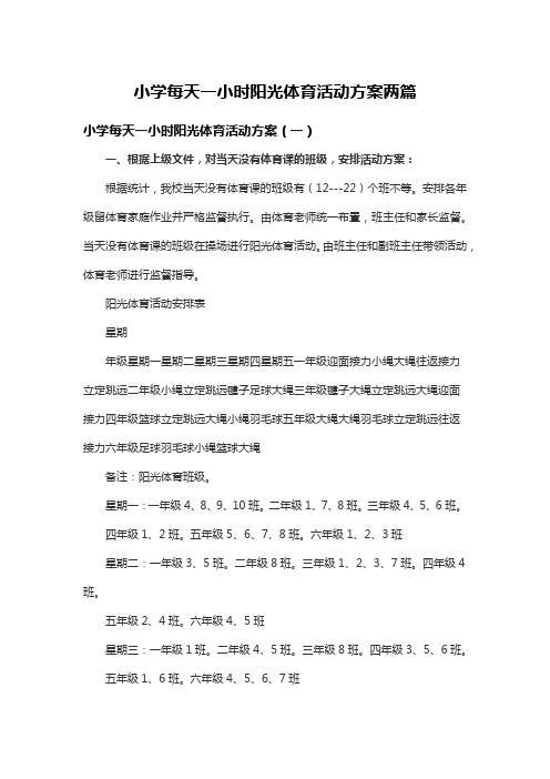 小学每天一小时阳光体育活动方案两篇