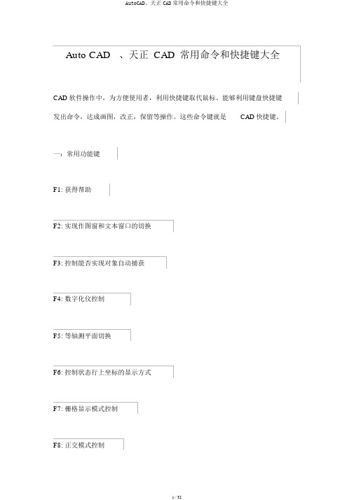 AutoCAD、天正CAD常用命令和快捷键大全