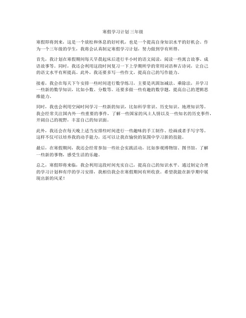 寒假学习计划 三年级