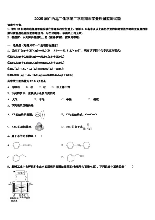 2025届广西高二化学第二学期期末学业质量监测试题含解析