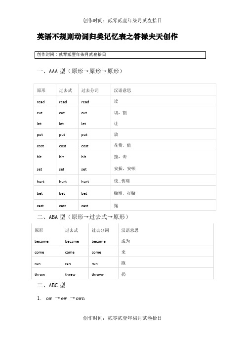 英语不规则动词归类记忆表(非常齐全)