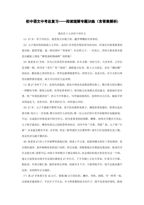 初中语文中考总复习阅读理解专题训练《我们在十七岁时干些什么》(含答案解析) - 副本 (4)