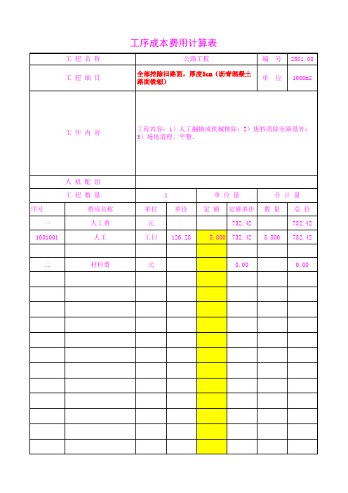 2301.08全部挖除旧路面,厚度5cm(沥青混凝土路面铣刨)