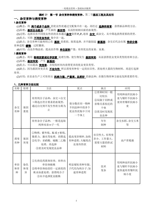 基础知识 课时23第一节 杂交育种和诱变育种、第二节基因工程及其应用