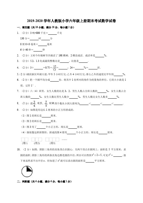 六年级上册数学试题-2019-2020学年期末考试试卷5(有答案)人教版