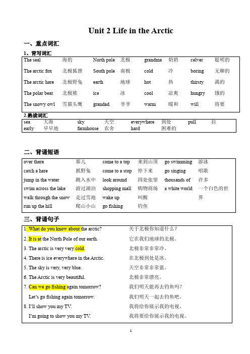 剑桥(join in)版五年级下册英语Unit 2知识梳理