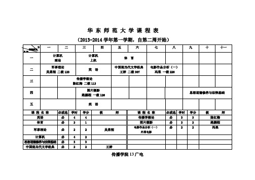 传播学院2013-2014学年第一学期课程表