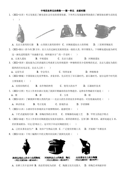 单元分类卷 史前时期- 中考历史复习