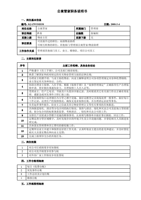 公寓管家职务说明书