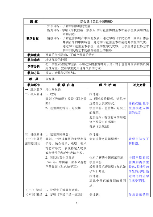 初中音乐_走近中国芭蕾舞剧教学设计学情分析教材分析课后反思