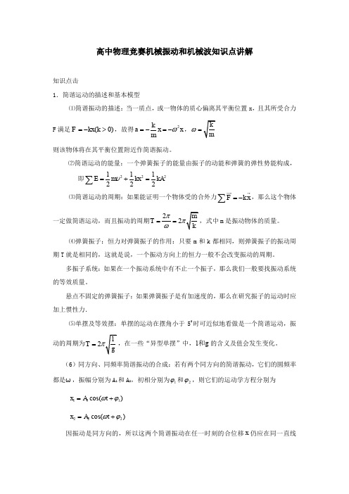 高中物理竞赛机械振动和机械波知识点讲解