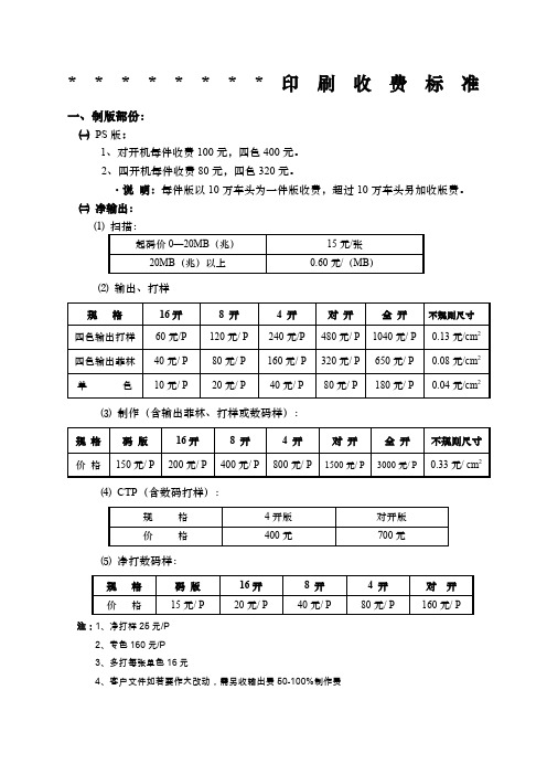 ··印刷收费标准