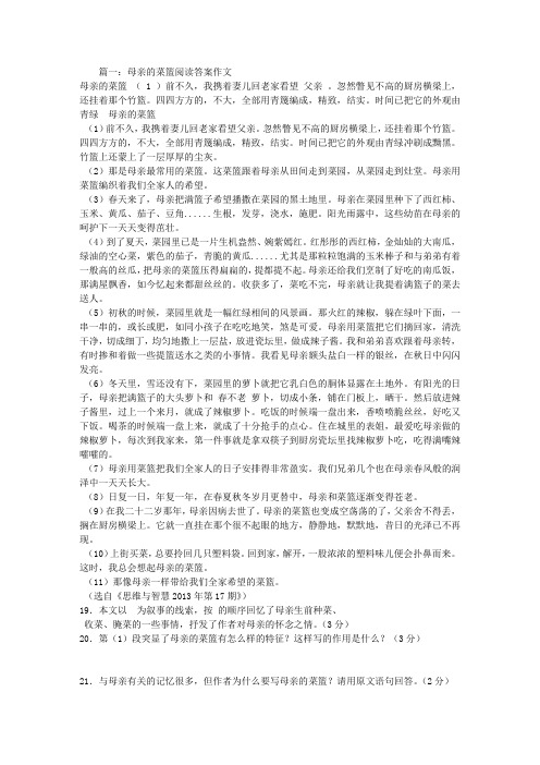 母亲的菜篮阅读答案作文