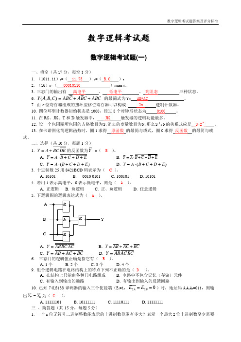 四川大学数字逻辑期末考题精选