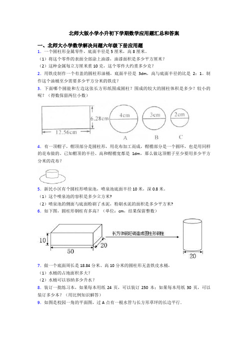 北师大版小学小升初下学期数学应用题汇总和答案
