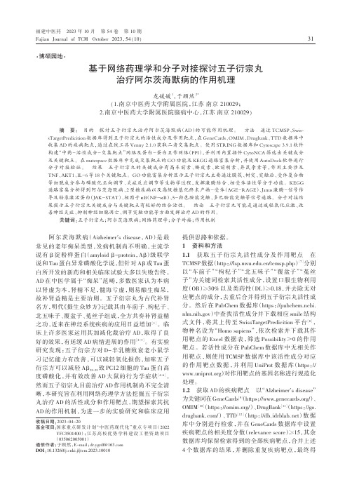 基于网络药理学和分子对接探讨五子衍宗丸治疗阿尔茨海默病的作用机理