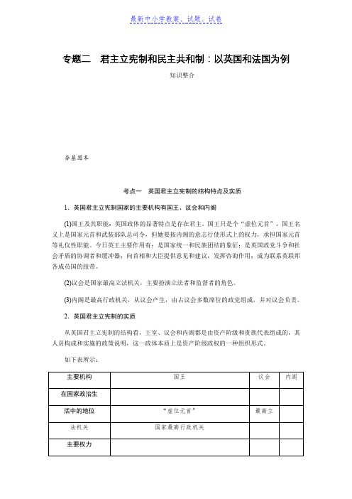 【最新资料精选】高考政治(苏)总复习教程讲义：选修三 专题二君主立宪制和民主共和制含解析