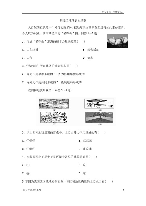 湘教版高中地理必修一课后练习第二章：训练2地球表面形态