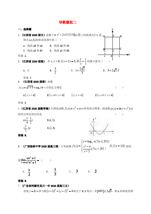 2020届全国各地高考数学试题汇编 导数2