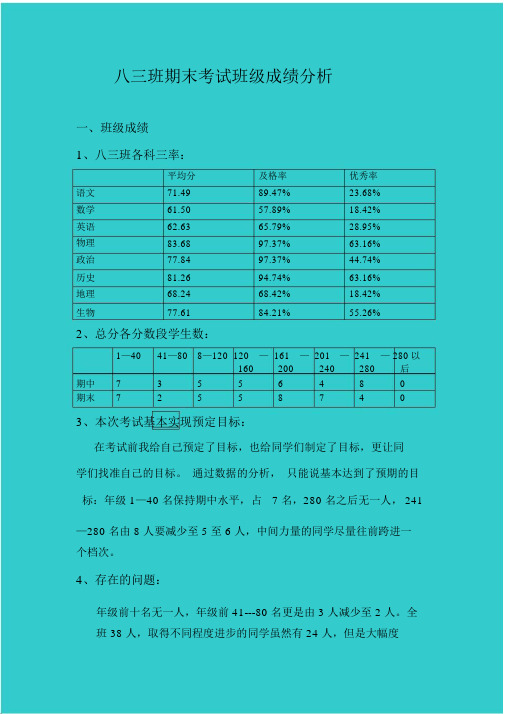 初中期末考试班级质量分析