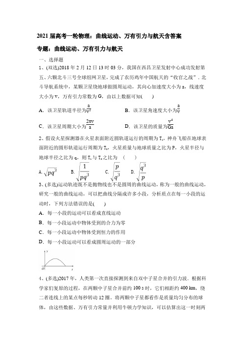 届高考一轮物理：曲线运动、万有引力与航天含答案