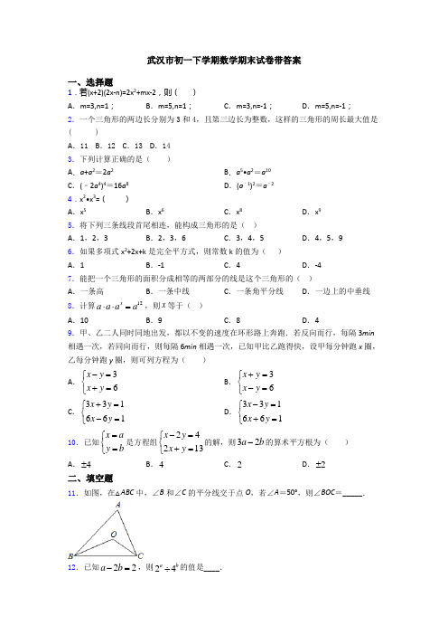 武汉市初一下学期数学期末试卷带答案